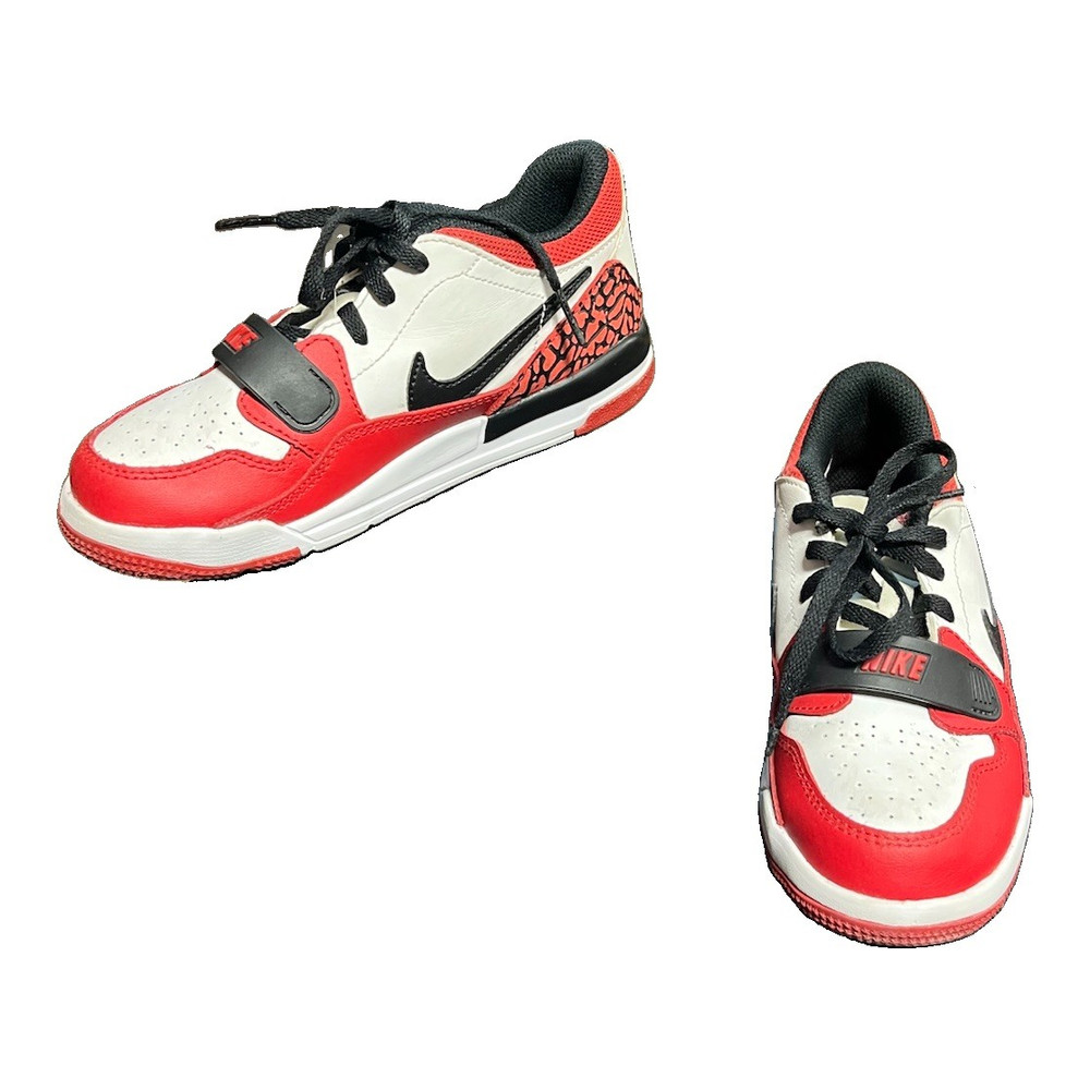 Nike Air Jordan Low Red White Black Colorblock Leather Sneakers Kids 1Y