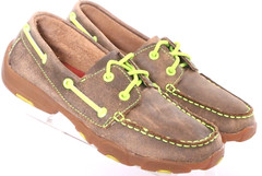 Twisted X Bomber YDM0005 Distressed Brown Leather Loafers Boat Shoes Youth 3 M