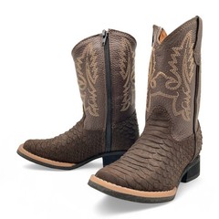 The Western Shops Kids Python Print Leather Square Toe Side Zipper Western Boots