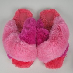 Cat & Jack Girls Hot Pink Size L (4-5) Fuzzy Slippers Hard Sole Cross Slides