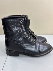 Justin Junior Boots Size 4.5 D Black Leather Western Witchy Goth Lace Roper 506Y