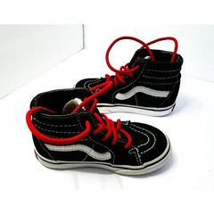 Vans Sk8-Hi Black and White Red Laces Canvas Leather High Tops Children’s Size7C