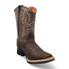 The Western Shops Kids Python Print Leather Square Toe Side Zipper Western Boots