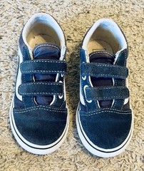 VANS Old Skool V Kids Blue/White Hook & Loop Suede Low Top Sneakers size 10