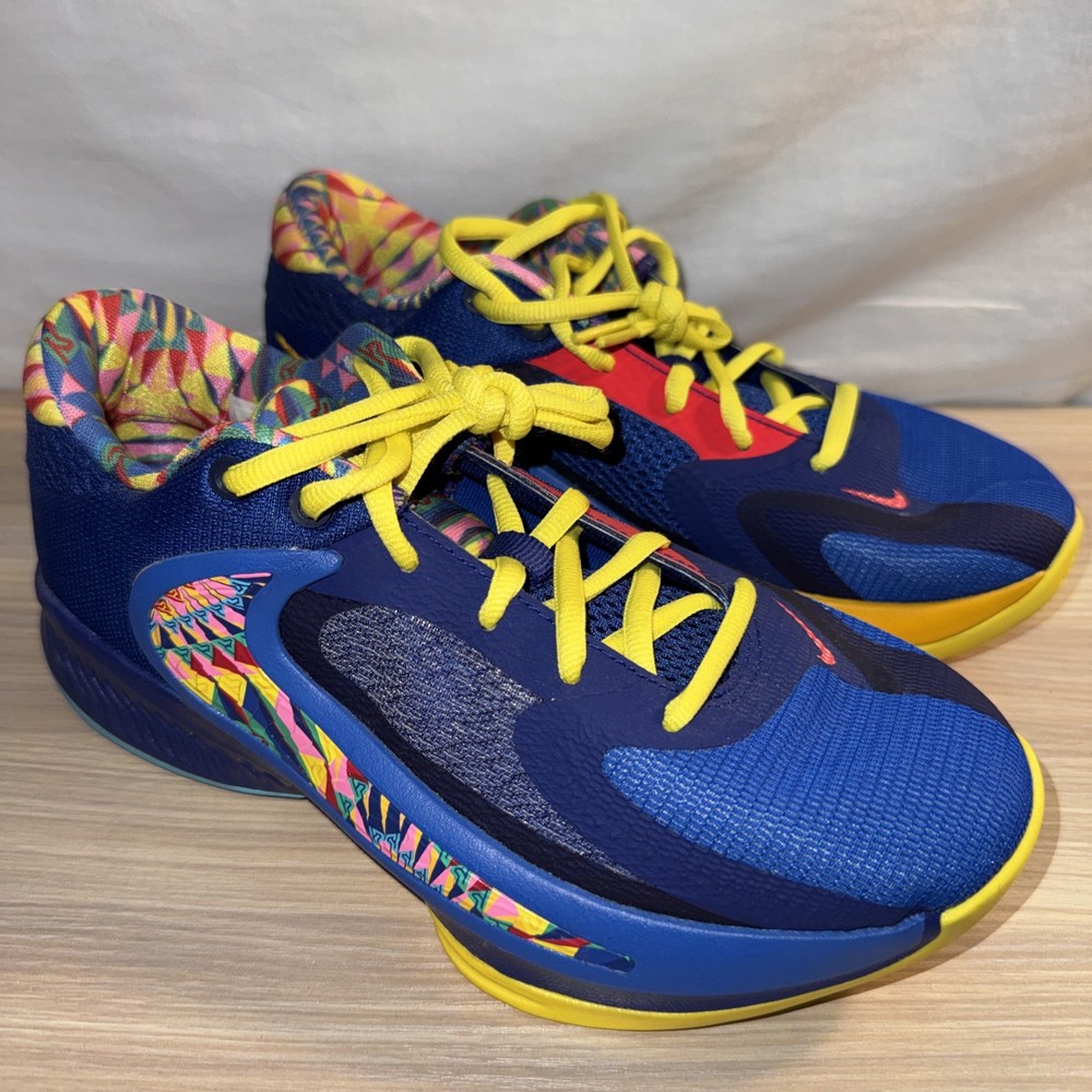 Nike Zoom Freak 4 Kaleidoscope Athletic Shoes Youth 5 Blue Yellow Multicolor