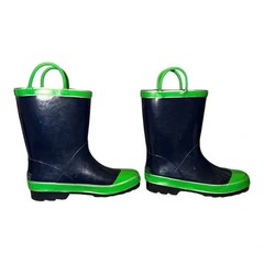 Northside Unisex Child Classic Rain Boots Navy Blue & Green Pull On 2M EUC