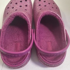 Crocs Classic Lined Glitter Kids Clogs Sz 6 Fuchsia Fun Slingback Sandals
