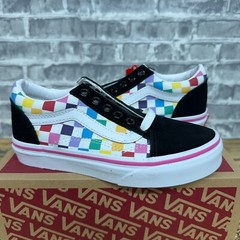 Vans Old Skool Rainbow Checkerboard Black Multicolor Little Kids Size 11 K New