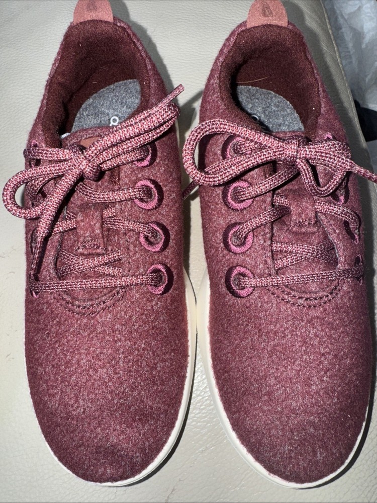 Allbirds Smallbirds Wool Runner Burgundy Kid Shoes Y1 Nwob