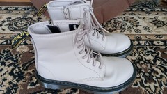 Dr. Martens Boots Leather Lace Up Combat Side Zipper Vintage Taupe Youth 3