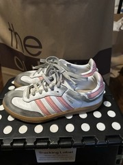 adidas Originals Samba OG White/Gray/Pink Leather Low Top Sneaker Kids 13K
