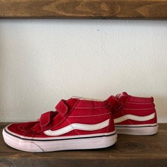Vans Sk8-Mid V Red White Hook & Loop Youth Size 3 Sneakers Canvas Suede