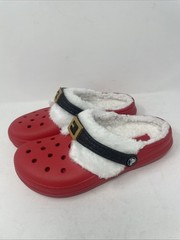 Crocs Classic Lined Santa 210931-6WE Kids Size Junior 5 Red Faux Fur Clogs NWOT