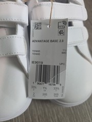 Adidas Kids White Unisex Size 2 Advantage Base Ie9019 Tennis Court Shoes New
