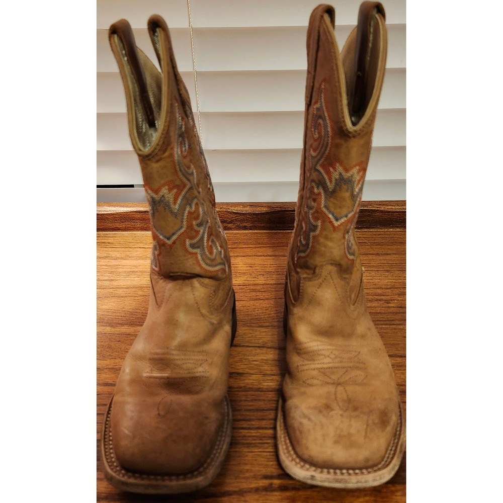 Old West Kid Tan Leather Square Toe Cowboy Boots BSC1818 Size 12D Western Stitch