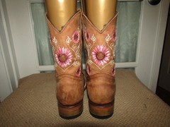 Mexico Square Toe Western Boots Floral Embroidered Leather Youth sz US 1 Mex 21