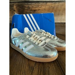 Adidas Samba OG J Metallic Silver Cracked Leather Sneakers KI5718 Kids 3.5Y NEW