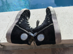 GOLDEN GOOSE BLACK SHIMMERING FABRIC SIDE ZIP HIGH TOP SNEAKERS Sz EUR 31 USA 13