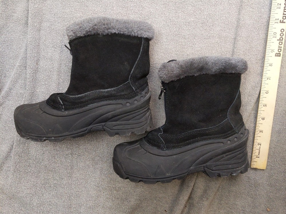 Laska Boots Womens Size 6 Black Leather Zip Ankle Snow Fur Lined Winter Warm
