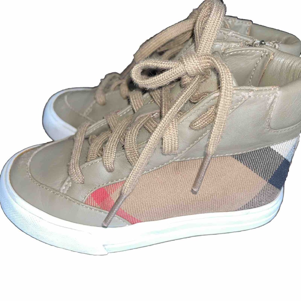 Burberry Kids Unisex Check Leather Canvas High Top Shoes Sz EU 25 FENDI Kids Box