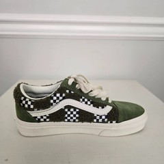 Vans Old Skool Youth Tufted Check Skater Shoes Loden Green Sz 3.5 Minecraft Vibe
