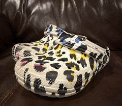 Crocs Classic Clog Kids White Leopard Print Slip On US 12