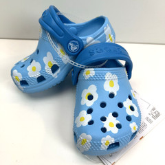 CROCS Kids Classic Littles Daisy Clogs Size C2/3 Blue Floral Slip On Sandals NEW