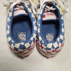 Vans Canvas Low Top Era Tri Checkerboard Skate Shoes Yellow Red Blue Youth Sz 5