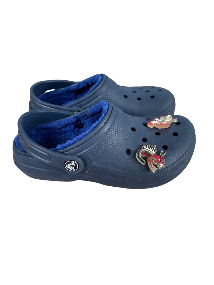 Kids‘ Junior’s Classic Fleece Lined Crocs Clog Navy Blue Blue J1
