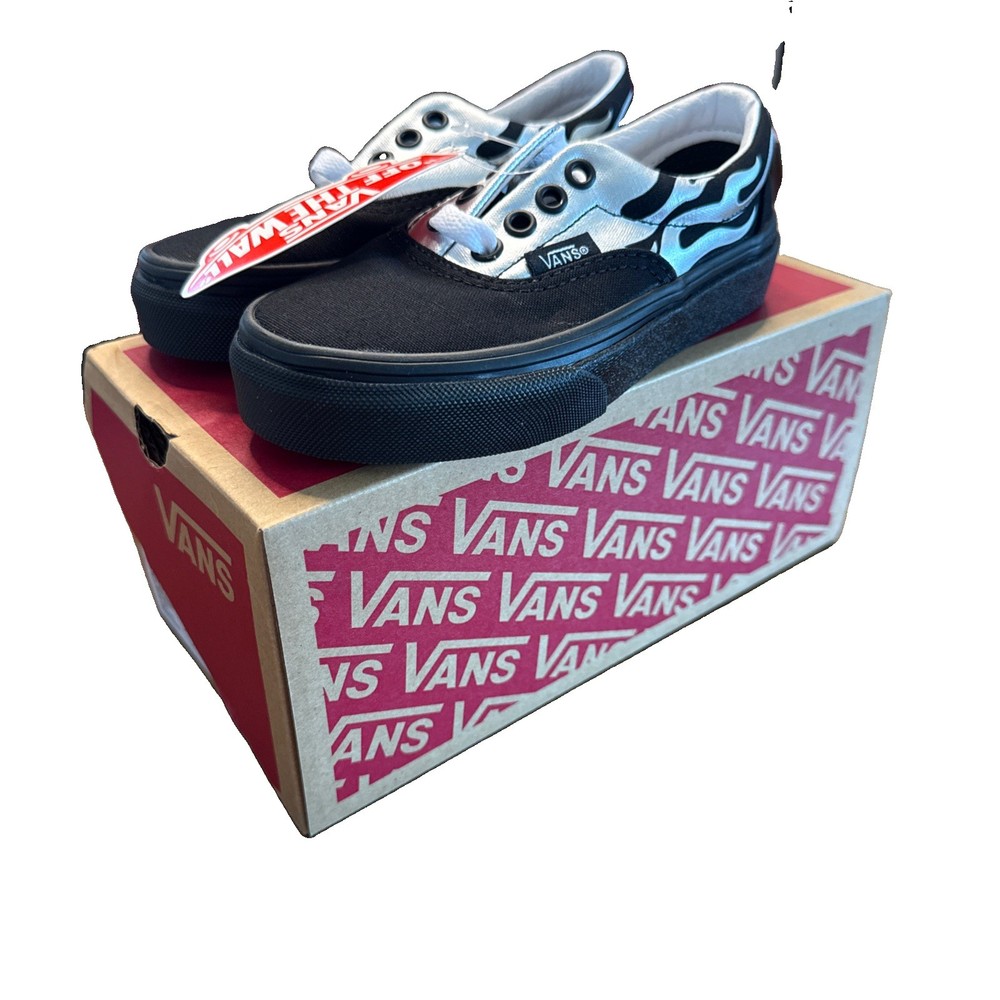 Vans Kid’s Era Metallic Flame Black Silver Kids Size 12.5 K
