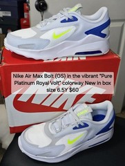 Nike Air Max Bolt GS In The Pure Platinum Royal Volt Color New In Box Size 6.5Y