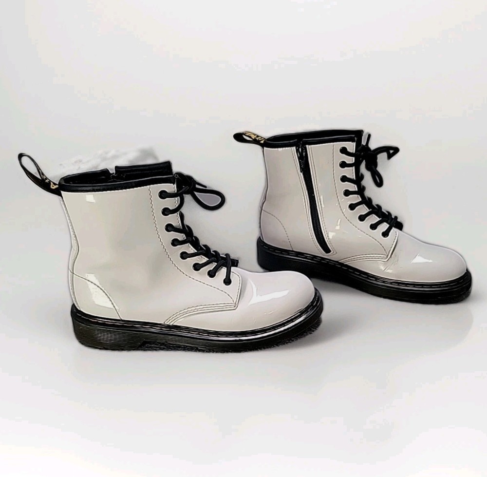 Dr. Martens 1460 White Patent Leather Combat Boots Lace Up/Zip Ankle Size 4M 5W