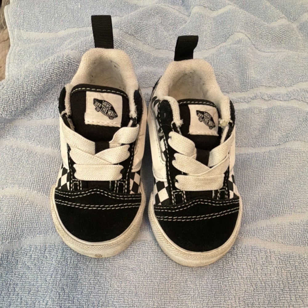VANS Toddler Checkerboard Sneaker Tennis Shoe Black White Size 6 Canvas Low Top
