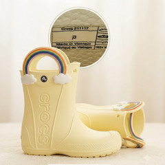 ​Crocs Kids Classic Rainbow Handle Rain Boots Yellow Waterproof Size J3