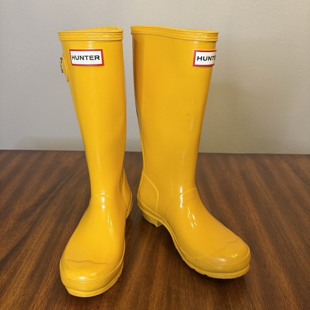 Hunter Tall High Gloss Yellow Rain Boots Kids UK 1 US 2B/3G EU 33