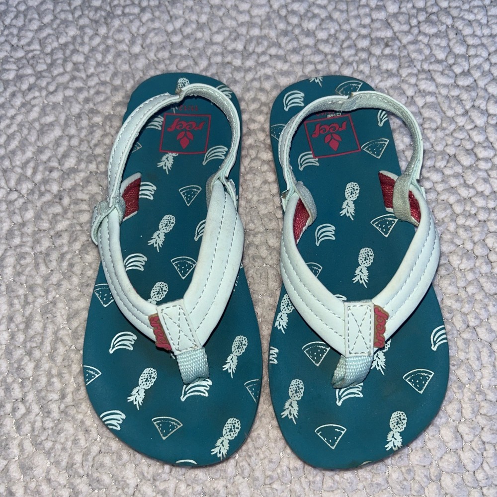 Reef Little Ahi Toddler Kids Sandals Teal Fruit Print Flip Flops Backstrap 11/12