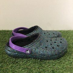 Crocs Classic Lined Clogs Black Purple Sparkles Size J5 JUNIOR