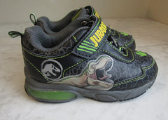 Jurassic Park Dinosaur Hook & Loop Strap Shoe Black/Lime Toddler/Children Size 8
