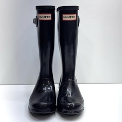 Hunter Original Kids Gloss Rain Boots Black Waterproof Tall Wellington US 1B/2G