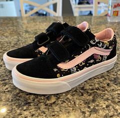 VANS Old Skool V Kids US 13 Sneaker Hook & Loop Black Pink Mermaid Print
