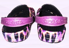 Crocs Classic Purple Leopard Print Clog Glitter Strap Youth Size J6 NWOB