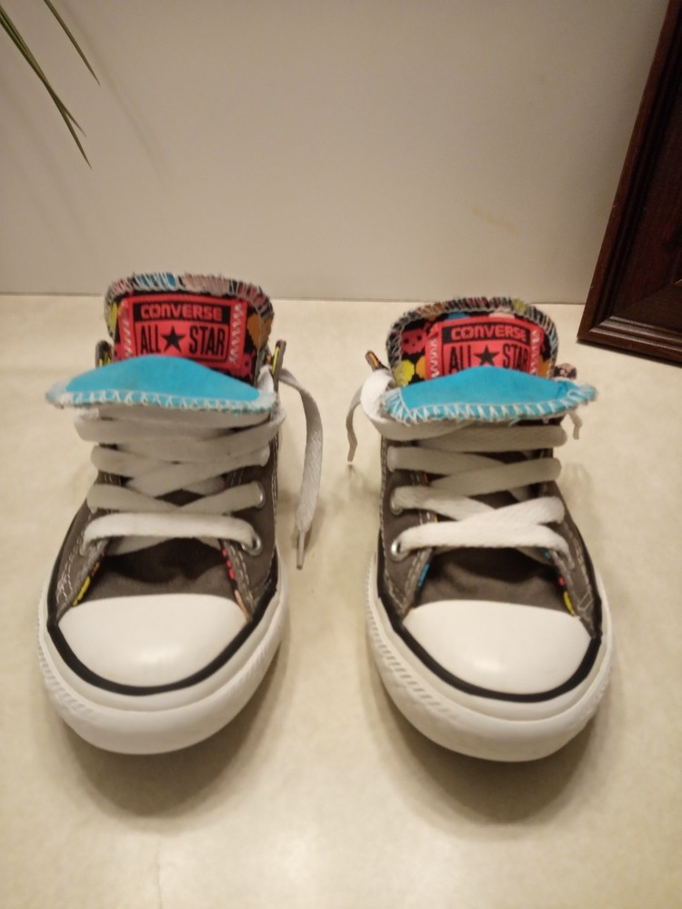 Converse All Star Chuck Taylor Low Top Double Tongue Kids Size 12 Blue with Dots