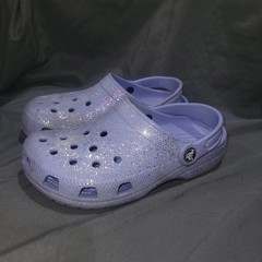 Crocs Classic Glitter Kids Clogs Size 3 Purple Glitter Rubber Slingback