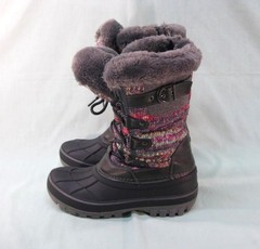 KIDS SNOW BOOTS Dream Pairs Waterproof Size 4 Full Lace-up Side Zippers Faux Fur
