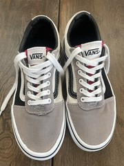Vans Old Skool Color Block Gray Black White Red Tongue Lace Sneaker Youth Sz 1