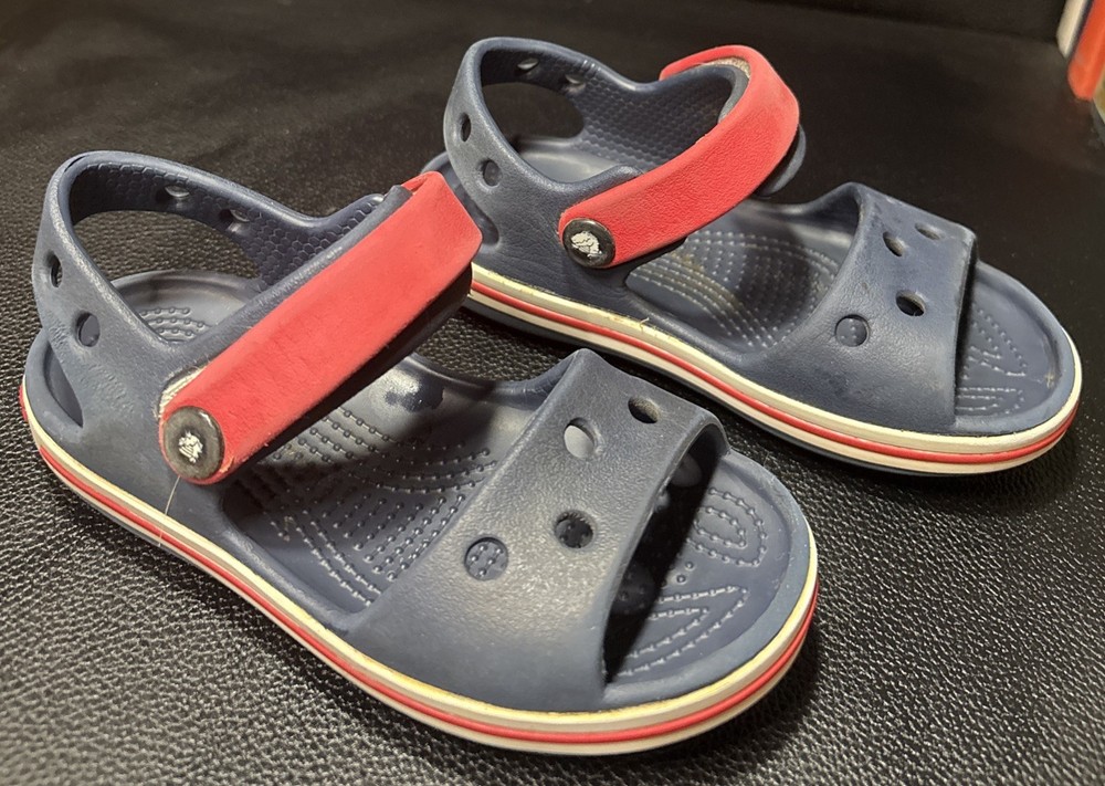 CROCS Size 8 Navy/Red Crocband Sandal ~Unisex Boys/Girls Moulded Croslite Strap