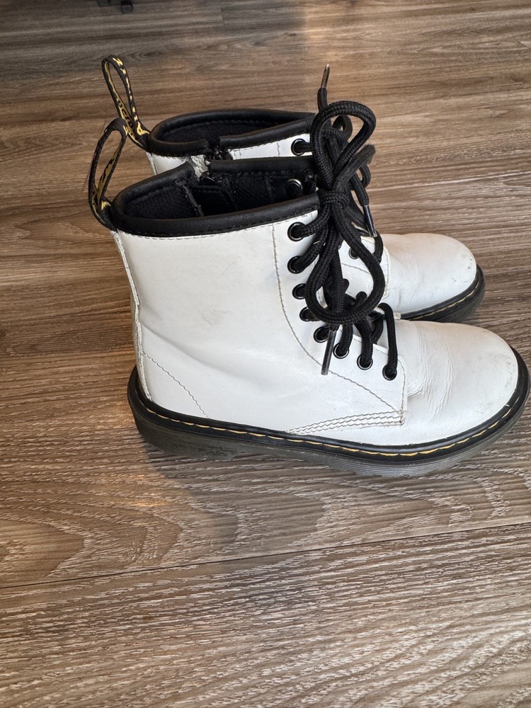 Dr. Martens Side Zip Boots Kids Size 12 1460J Lace Up White
