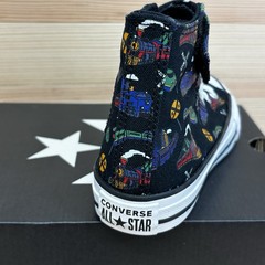 Converse Chuck Taylor Hi 1V Black Train Print Kids Size 11 Youth No Tie