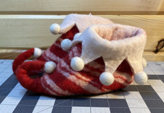 Red Pink & White striped Handmade Felted Wool Toddler’s Elf slippers 5” Sole