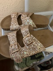 Gold Glitter Double Strap Buckle Slide Sandals Unisex Kids US 1.5 Flat